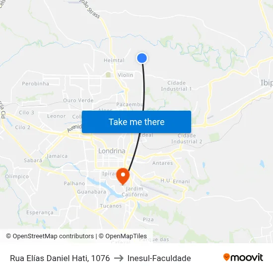 Rua Elías Daniel Hati, 1076 to Inesul-Faculdade map