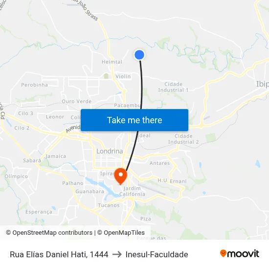 Rua Elías Daniel Hati, 1444 to Inesul-Faculdade map