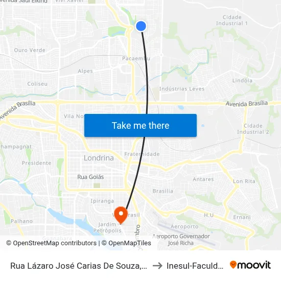 Rua Lázaro José Carias De Souza, 1210 to Inesul-Faculdade map