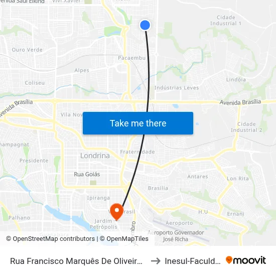 Rua Francisco Marquês De Oliveira, 1196 to Inesul-Faculdade map