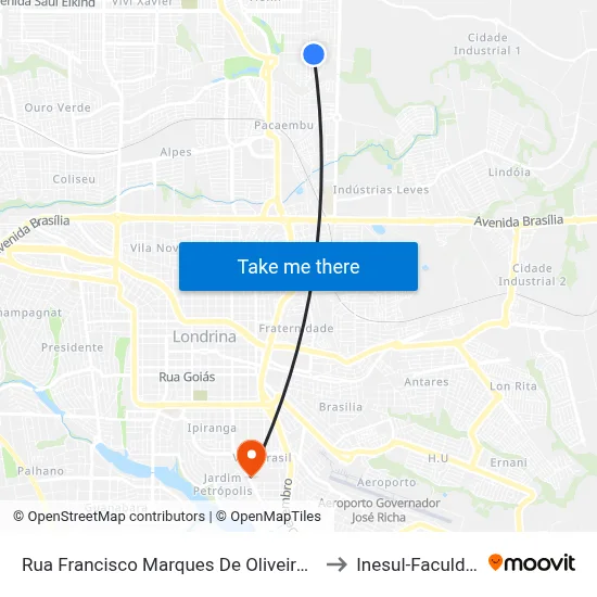 Rua Francisco Marques De Oliveira, 1159 to Inesul-Faculdade map