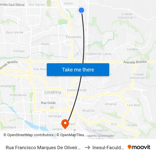 Rua Francisco Marques De Oliveira, 675 to Inesul-Faculdade map