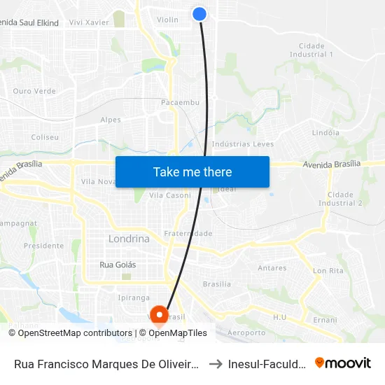 Rua Francisco Marques De Oliveira, 123 to Inesul-Faculdade map