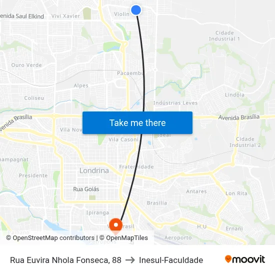 Rua Euvira Nhola Fonseca, 88 to Inesul-Faculdade map
