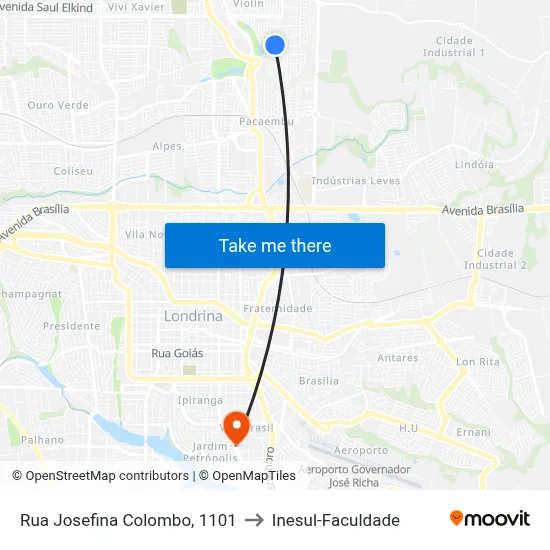 Rua Josefina Colombo, 1101 to Inesul-Faculdade map