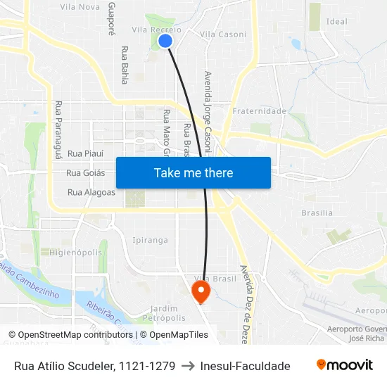 Rua Atílio Scudeler, 1121-1279 to Inesul-Faculdade map