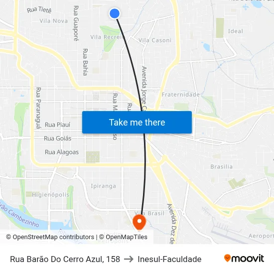 Rua Barão Do Cerro Azul, 158 to Inesul-Faculdade map