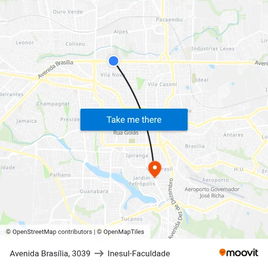 Avenida Brasília, 3039 to Inesul-Faculdade map