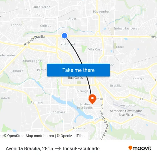 Avenida Brasília, 2815 to Inesul-Faculdade map