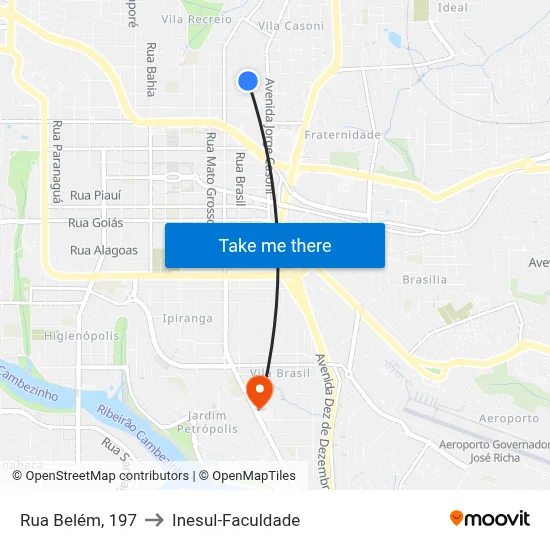 Rua Belém, 197 to Inesul-Faculdade map