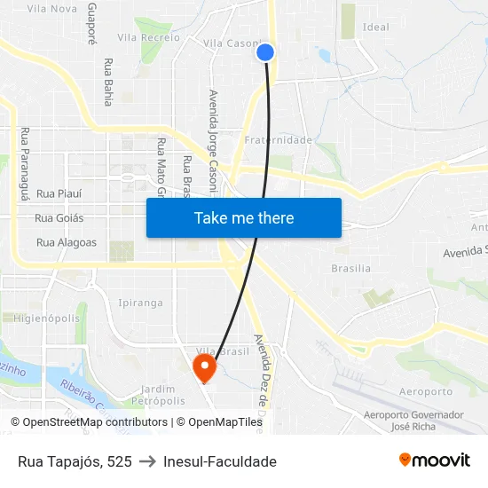 Rua Tapajós, 525 to Inesul-Faculdade map