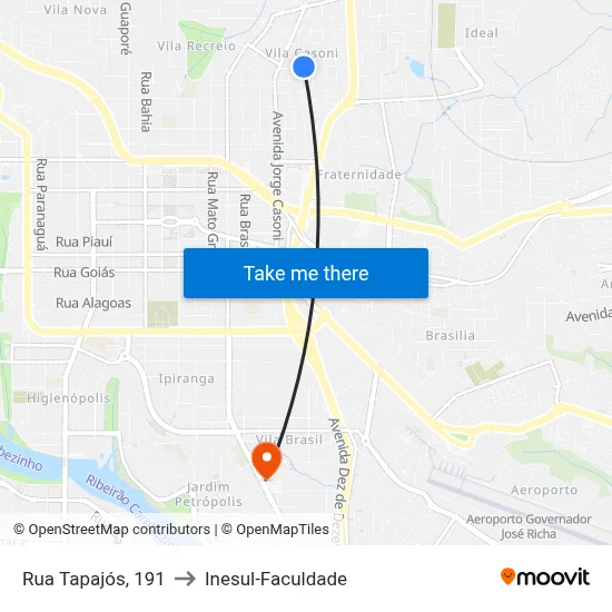 Rua Tapajós, 191 to Inesul-Faculdade map