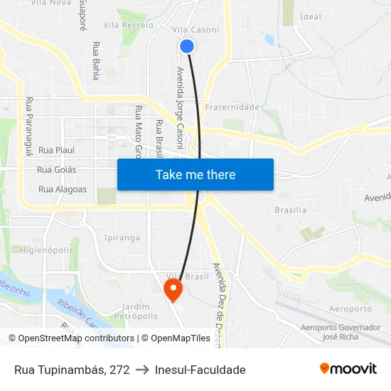 Rua Tupinambás, 272 to Inesul-Faculdade map