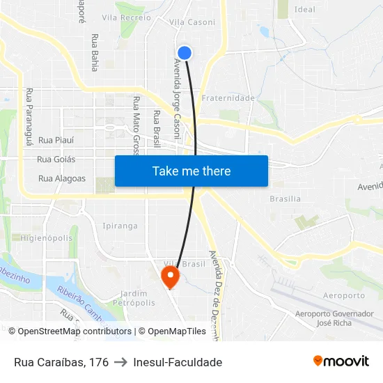 Rua Caraíbas, 176 to Inesul-Faculdade map