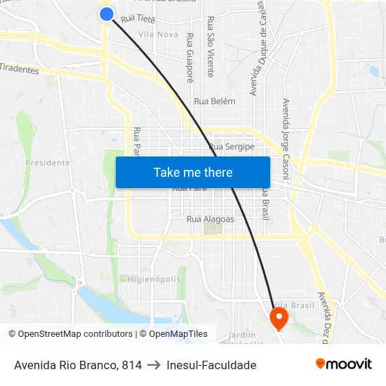 Avenida Rio Branco, 814 to Inesul-Faculdade map