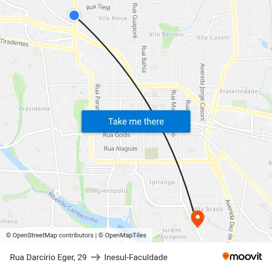 Rua Darcirio Eger, 29 to Inesul-Faculdade map