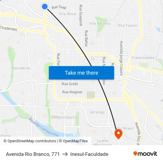 Avenida Rio Branco, 771 to Inesul-Faculdade map