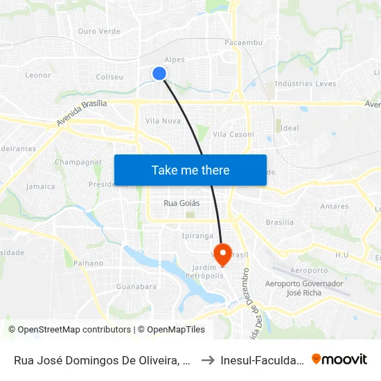 Rua José Domingos De Oliveira, 320 to Inesul-Faculdade map