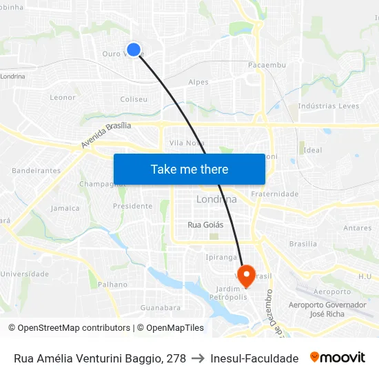 Rua Amélia Venturini Baggio, 278 to Inesul-Faculdade map