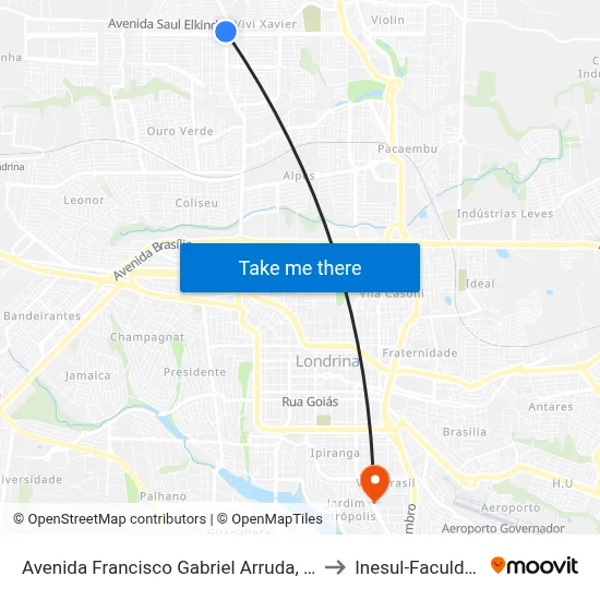 Avenida Francisco Gabriel Arruda, 1439 to Inesul-Faculdade map