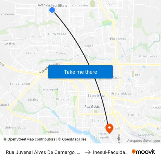 Rua Juvenal Alves De Camargo, 321 to Inesul-Faculdade map