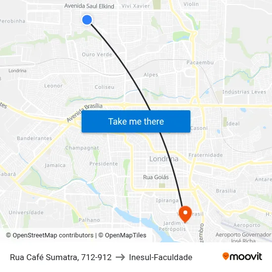 Rua Café Sumatra, 712-912 to Inesul-Faculdade map