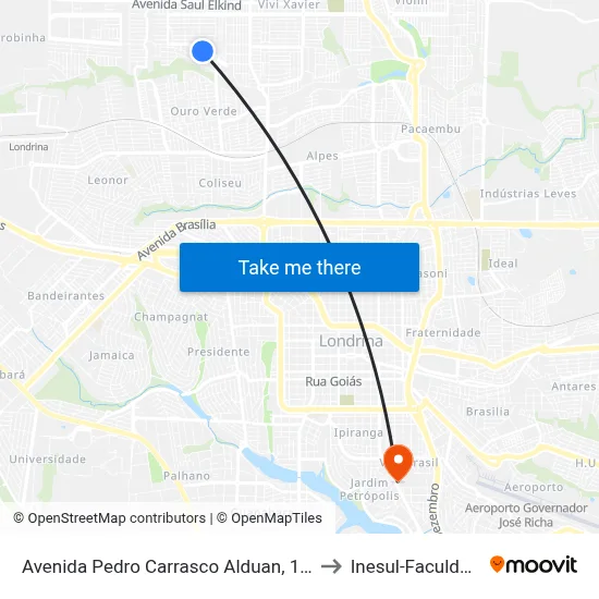 Avenida Pedro Carrasco Alduan, 1255 to Inesul-Faculdade map