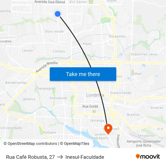 Rua Café Robusta, 27 to Inesul-Faculdade map