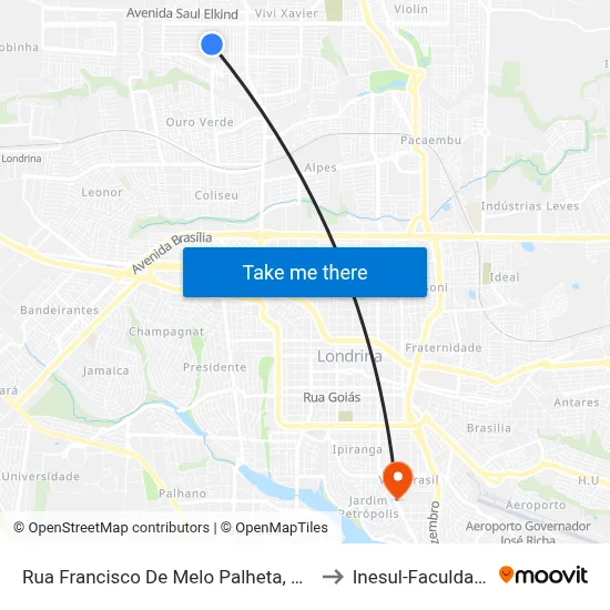 Rua Francisco De Melo Palheta, 473 to Inesul-Faculdade map