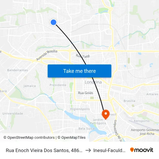 Rua Enoch Vieira Dos Santos, 486-546 to Inesul-Faculdade map