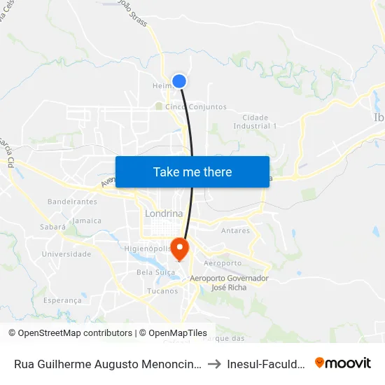 Rua Guilherme Augusto Menoncin, 500 to Inesul-Faculdade map