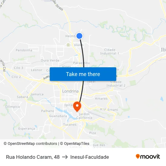 Rua Holando Caram, 48 to Inesul-Faculdade map