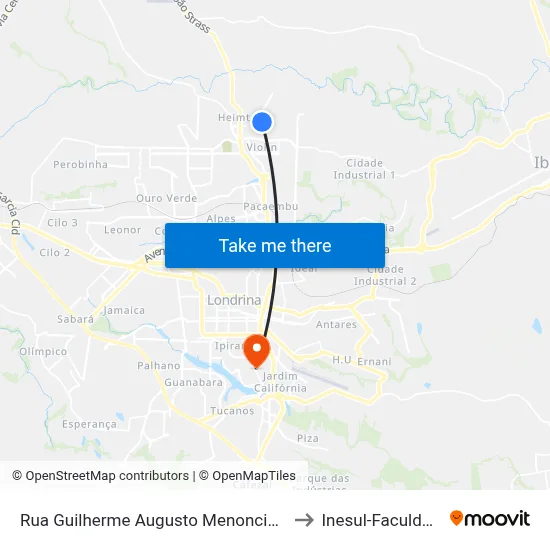 Rua Guilherme Augusto Menoncin, 60 to Inesul-Faculdade map