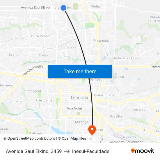 Avenida Saul Elkind, 3459 to Inesul-Faculdade map