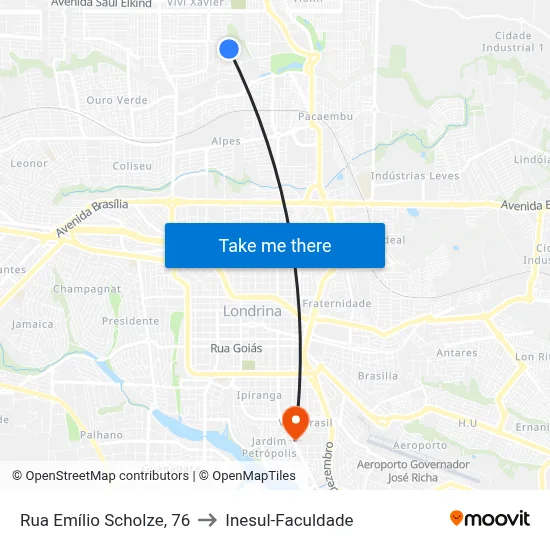 Rua Emílio Scholze, 76 to Inesul-Faculdade map