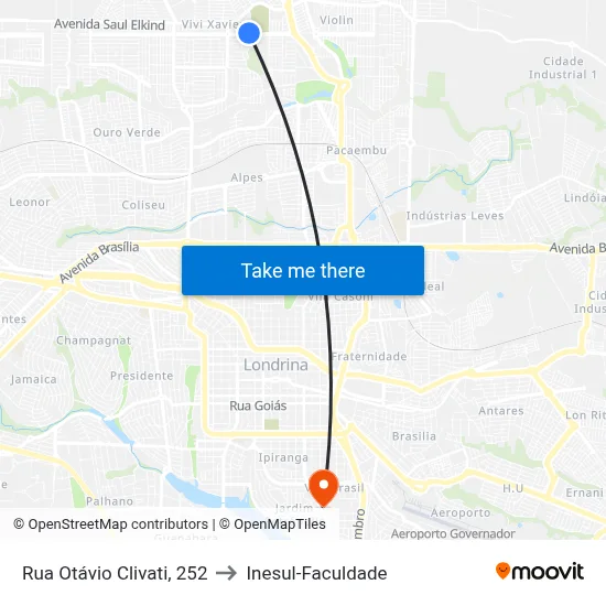 Rua Otávio Clivati, 252 to Inesul-Faculdade map