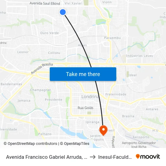 Avenida Francisco Gabriel Arruda, 1026 to Inesul-Faculdade map