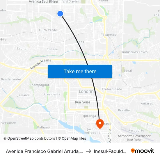 Avenida Francisco Gabriel Arruda, 655 to Inesul-Faculdade map