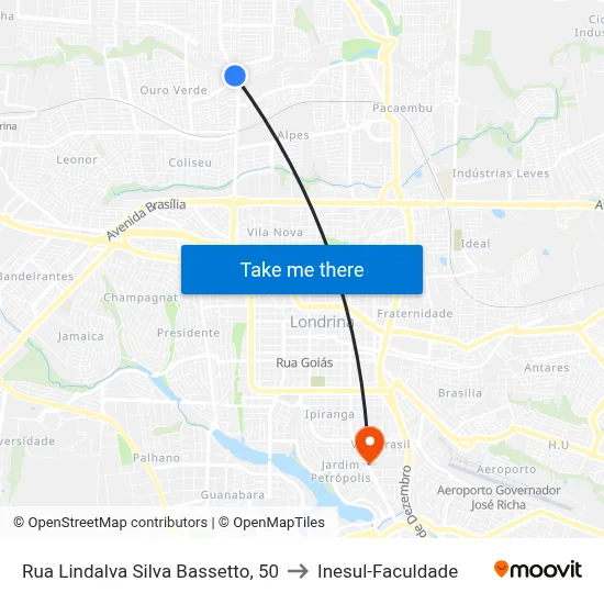 Rua Lindalva Silva Bassetto, 50 to Inesul-Faculdade map
