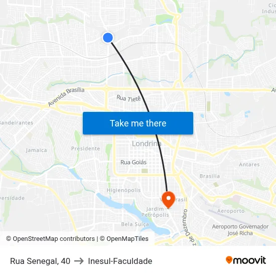 Rua Senegal, 40 to Inesul-Faculdade map