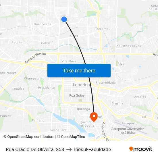 Rua Orácio De Oliveira, 258 to Inesul-Faculdade map