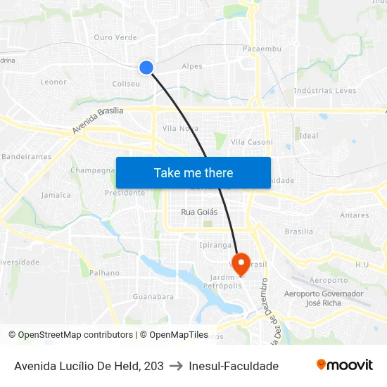 Avenida Lucílio De Held, 203 to Inesul-Faculdade map