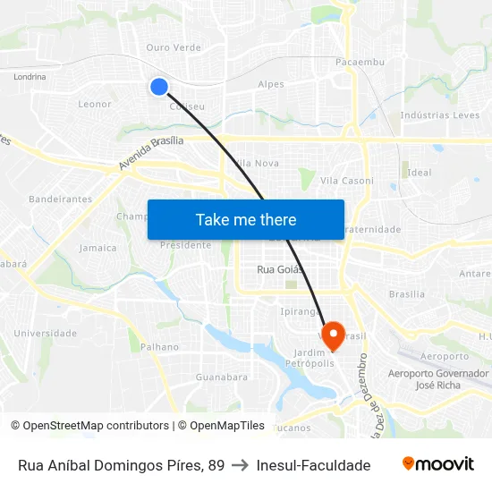 Rua Aníbal Domingos Píres, 89 to Inesul-Faculdade map