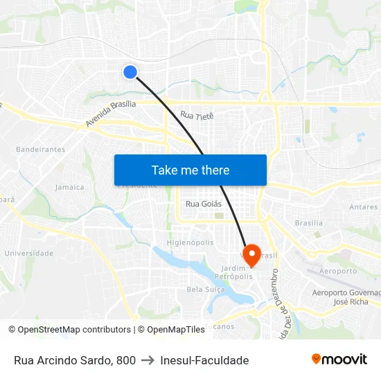 Rua Arcindo Sardo, 800 to Inesul-Faculdade map