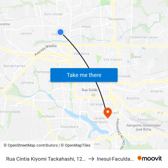 Rua Cintia Kiyomi Tackahashi, 1202 to Inesul-Faculdade map