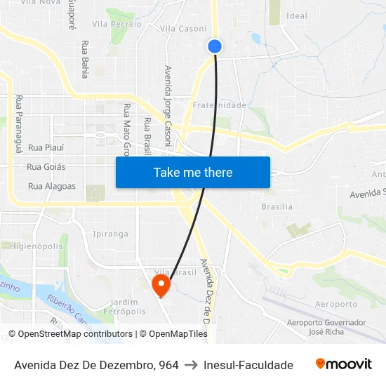 Avenida Dez De Dezembro, 964 to Inesul-Faculdade map