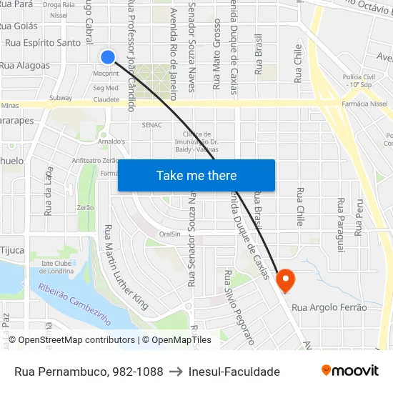 Rua Pernambuco, 982-1088 to Inesul-Faculdade map