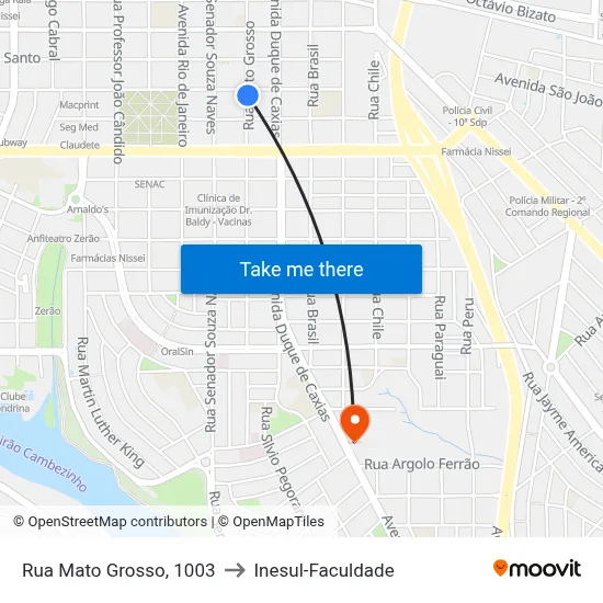 Rua Mato Grosso, 1003 to Inesul-Faculdade map
