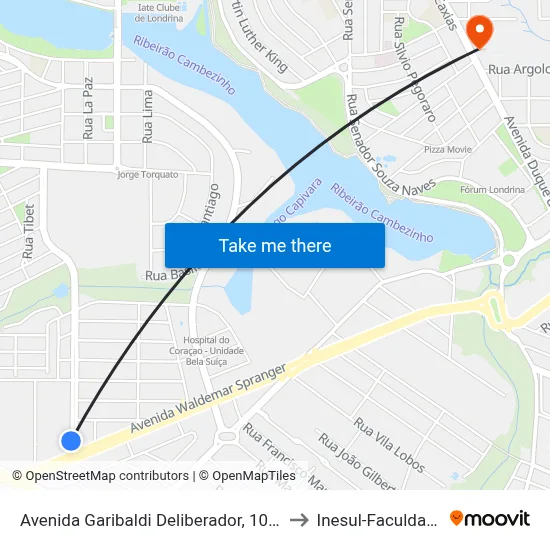 Avenida Garibaldi Deliberador, 1046 to Inesul-Faculdade map