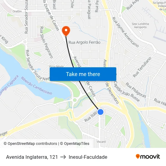 Avenida Inglaterra, 121 to Inesul-Faculdade map